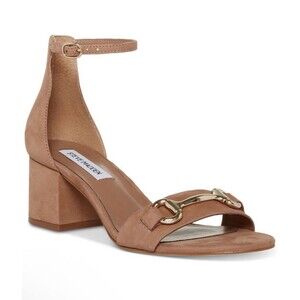 STEVE MADDEN Womens Brown Irenee Toe Block Heel Leather Heeled Sandal Size 9 M